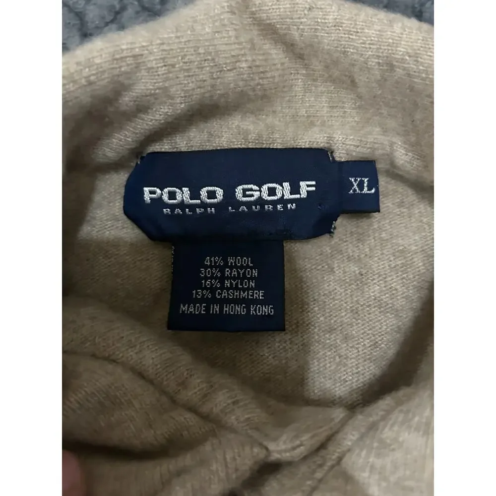Polo Golf Ralph Lauren Sweater Mens XL Wool Cashmere Beige Collared Pullover
